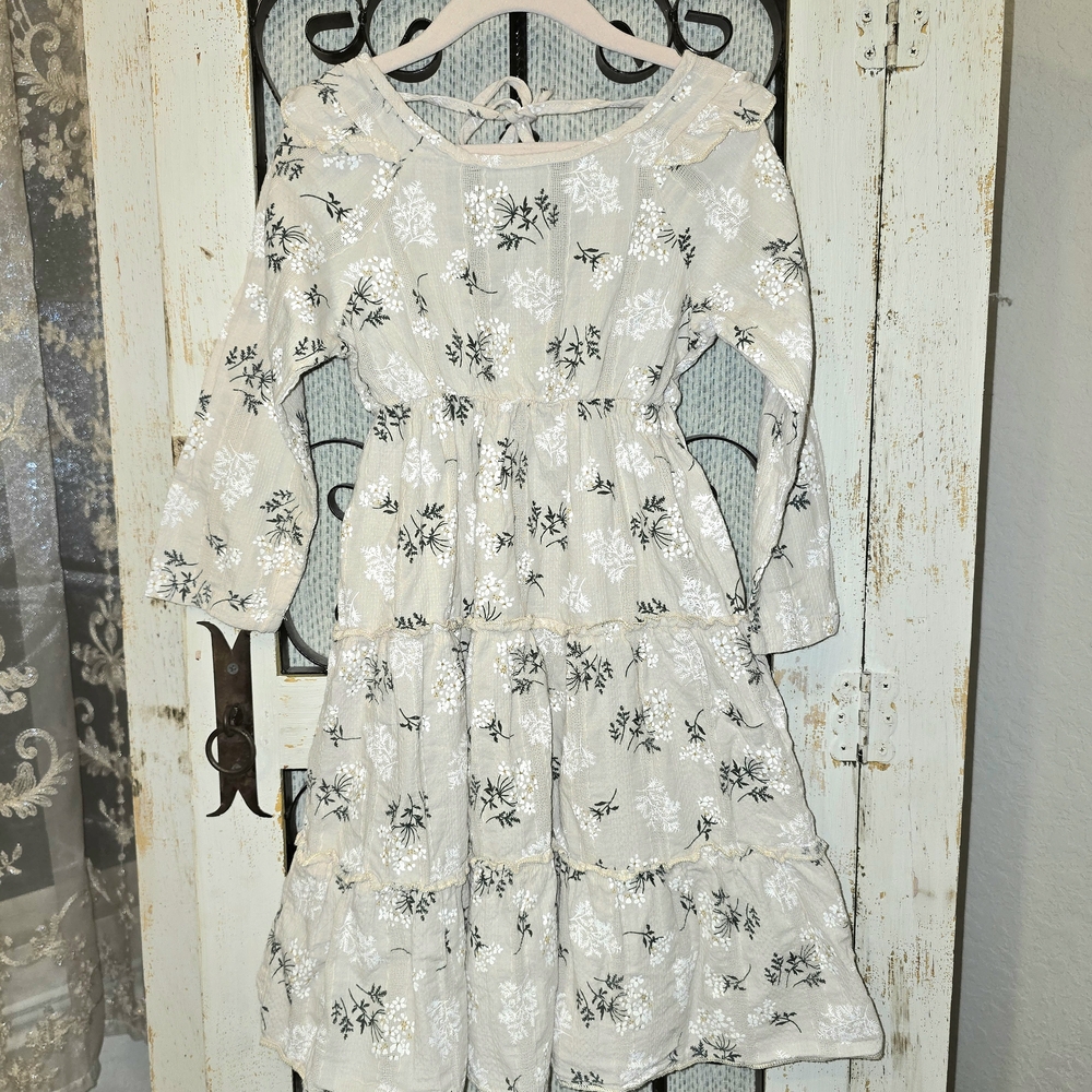Boho Girls Floral Blush and White Tie Back Dress